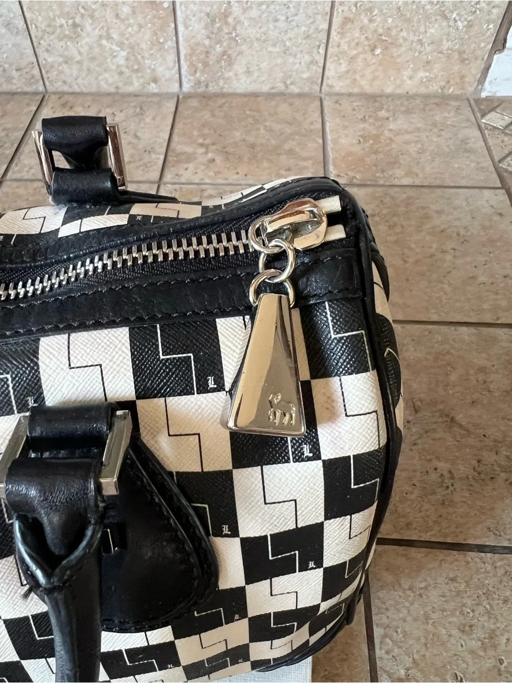 L.A.M.B Satchel Black & White Geometric Satchel Handbag- Rare hard to find